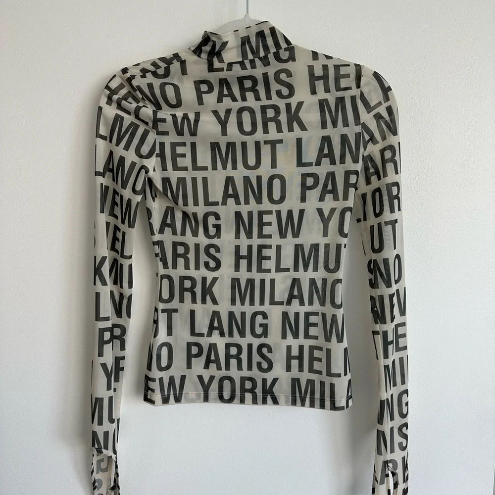 New With Tags Helmut Lang Black Logo Print Long Sleeve Top on Cream - Picture 8 of 14